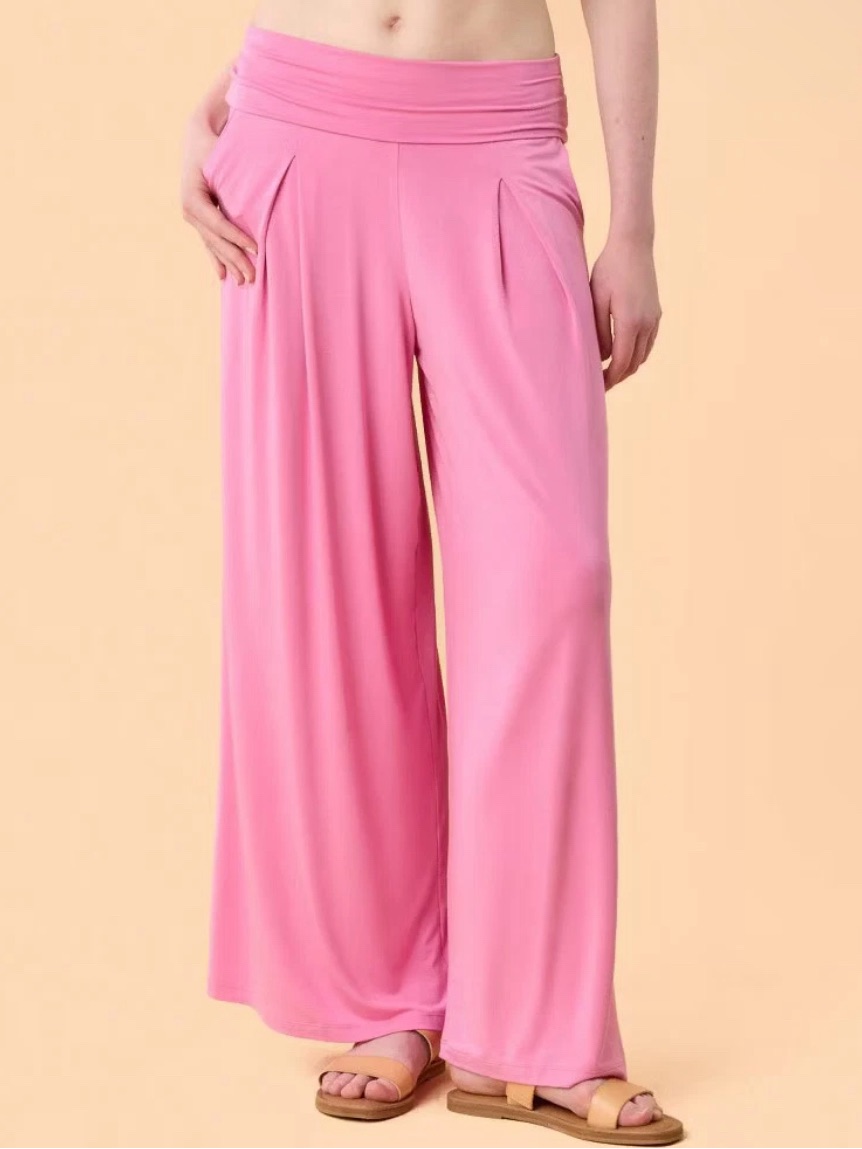Blogilates Women’s Homebody Foldover Wide Leg Pants Pink Size L